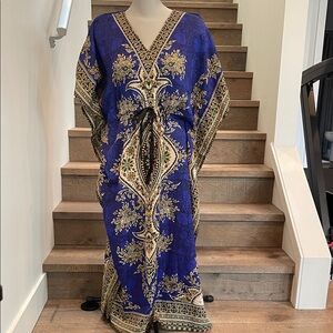 Elegant Blue and Gold Kaftan